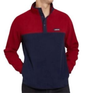 Lands End Mens red and navy blue snap fleece shirt size XL NWT